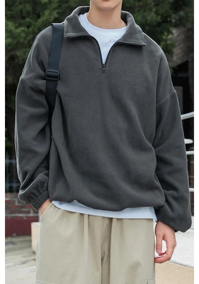Prtnc Protonic Erkek Antrasit Polar Oversize Sweatshirt Yarım Fermuarlı Antrasit