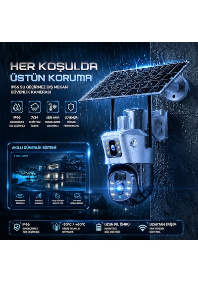 6mp Solar Wifi Çift Lensli Ptz Güvenlik Kamerası 360 Dönüş Hareket Algılama Gece Görüşü Uzaktan İzleme Ip66 Dış Mekan Kamera
