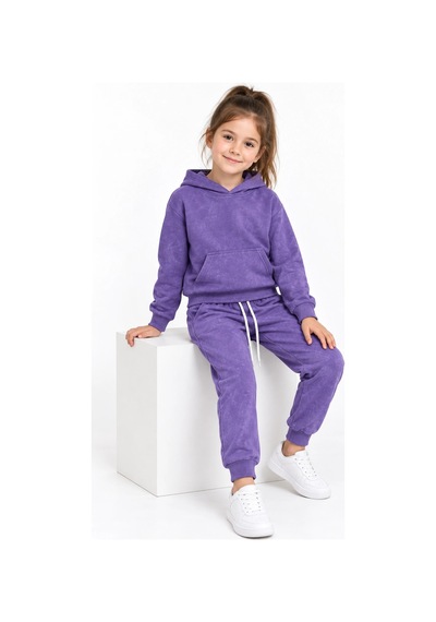 Rony Pony Kids Kız Çocuk Mor Kapşonlu Eşofman Takımı Kanguru Cepli Sweatshirt Ve Jogger Alt 2 Li Set