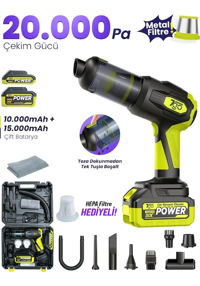 7go 7GAB-03 20.000PA Güçlü Emiş 25.000mAH Kablosuz Araç İçi Süpürge