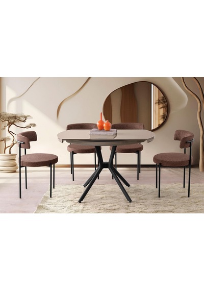Talin Masa, Rolls Metal Sandalye, Selenity, 120x70 Cappuccino