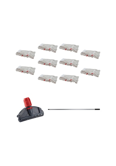 Sska Cod-Ex Dar Yedek Islak Mop Takımı Islak Mop Beyaz 10'lu 450 G 17 CM + Metal Sap + Mop Tutucu