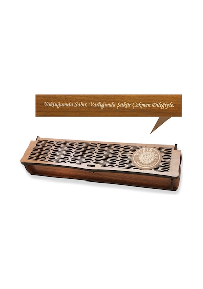Özel Mesaj Yazılı Kahverengi Ahşap Elegance Hediye Tesbih Kutusu M-4