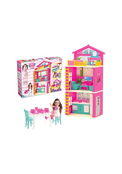 Lola'nın Evi 3 Katlı Mobilyalı Ve Bebekli Oyuncak Ev Seti 40 Cm