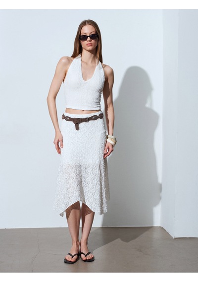 Dilvin 80428 Dantel Midi Etek-ekru