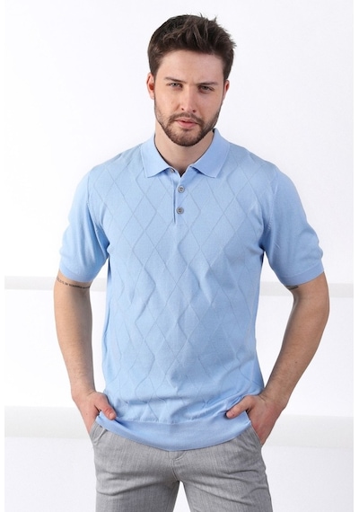 Ferraro Buzmavi Polo Yaka Baklava Desen Erkek Pamuk Triko T-Shirt