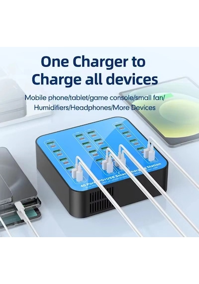 40 Portlu 400w Hızlı Şarj İstasyonu 20x Usb + 20x Type-c Pd Çıkışlı Şarj Cihazı 1 m