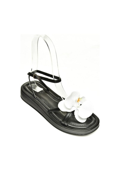 Fox Shoes U342962709 Siyah Yapay Çiçek Aksesuarlı Kadın Sandalet Siyah-suni Deri Siyah