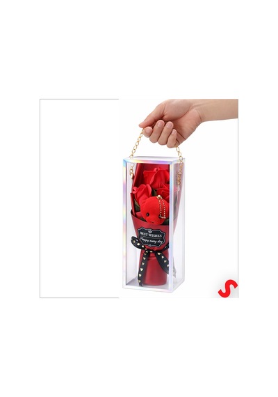 Pvc Kutulu,pelüş Ayıcıklı Yapay Güllü Mini Çiçek Buketi 26cmx8,5cm Renkli