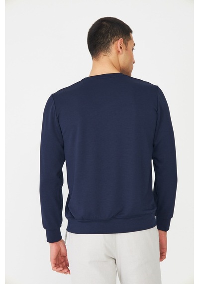 White Stone Lacivert Basic Bisiklet Yaka Erkek Sweatshirt Laci