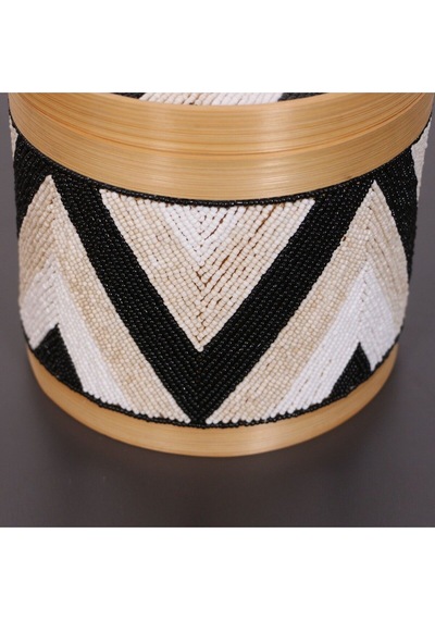 Bali Boncuklu Bambu Saklama Kutusu L 20x20 Cm Beyaz