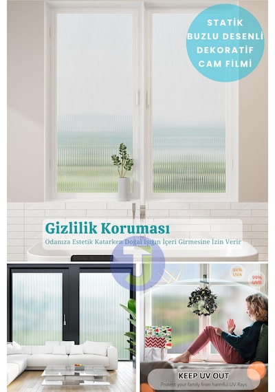 Technojet Statik Buzlu Desenli Cam Kaplama Filmi Duşa Kabin Ofis Balkon Dekorasyon Folyo 60cmx100cm Tk2027