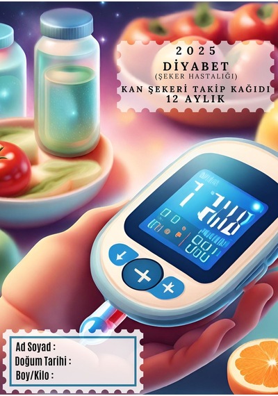 Diyabet Ölçüm Takip Çizelgesi Defteri A Kalite Özel Tasarım 12 Aylık 2025