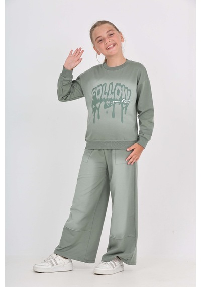 Toontoy Kids Toontoy Kız Çocuk 2'li Takım Eskitme Baskılı Bisiklet Yaka Sweatshirt & Beli Lastikli Cepli Bol Paça Eşofman Altı - 2 İplik Yeşil Toontoy Kids Toontoy Kız Çocuk 2'li Takım Eskitme Baskılı Bisiklet Yaka Sweatshirt & Beli Lastikli Cepli Bol Paça Eşofman Altı - 2 İplik Yeşil