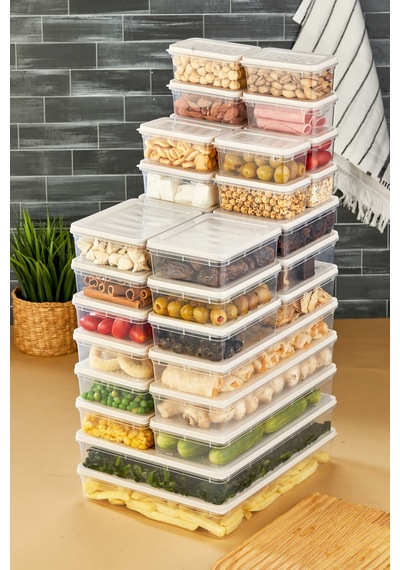 Multi Box 32 Parça 4 Farklı Boy Saklama Kabı Seti - Dondurucu & Mikrodalga Uyumlu Krem