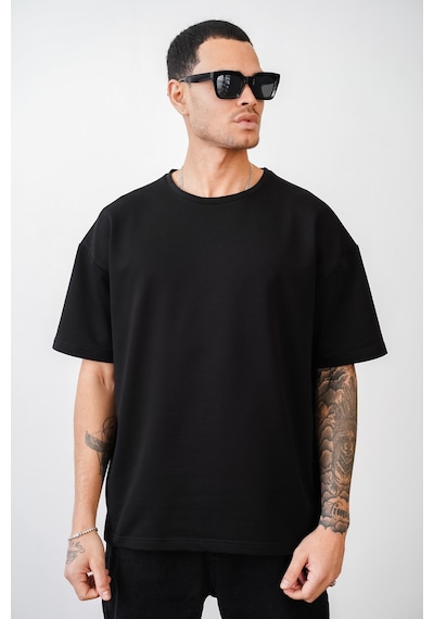 King-Brich Bisiklet Yaka Battal Boy Oversize Kalıp Basic Tişört Siyah