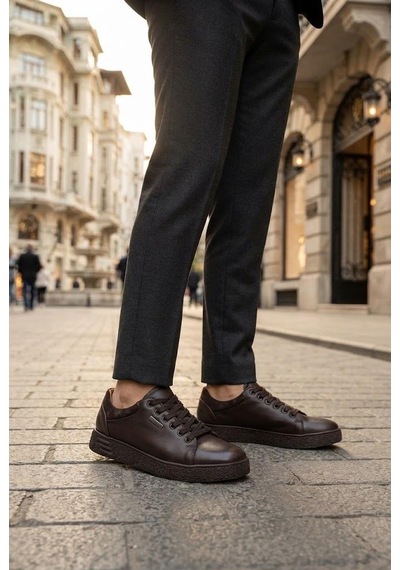 Pierre Cardin Anatomik Orijinal Ürün Hakiki Deri Sneaker Erkek Ayakkabı 169-581 Kahve