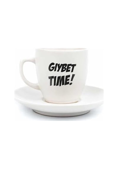 Gıybet Time Krem Türk Kahvesi Fincanı - Hediye Seramik Türk Kahvesi Fincanı Açık Ahşap