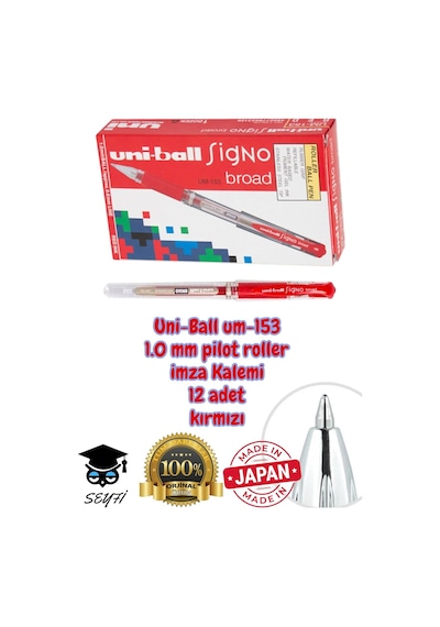 Signo Broad Um-153 1.0 Mm Pilot Roller İmza Kalemi, Kırmızı, 12 Adet