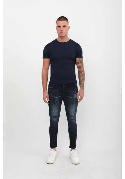 Erkek Skinny Ripped Patch Detaylı Jean Lacivert 001