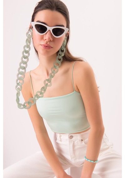 Askılı Crop Top Buz Mavisi