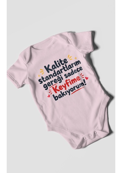 Morivokids Kalite Standartlarım Mesajlı Kısa Kollu Bebek Body %100 Pamuk Bebe Pembe