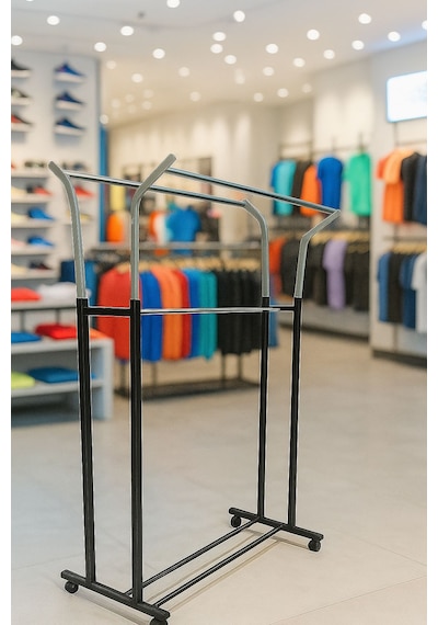 V Ayarlı 125 Cm En Çelik Konfeksiyon Elbise Askılık Tekerli Portatif E Raf Home Hanger Siyah V Ayarlı 125 Cm En Çelik Konfeksiyon Elbise Askılık Tekerli Portatif E Raf Home Hanger Siyah