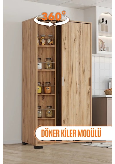 Aeka Ae-2073 Luna Atlantik Çam Döner Çok Amaçlı Dolap Raflı Mutfak Ve Kiler Dolabı