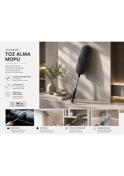 Krafz Home Kaliteli Teleskopik Uzatılabilir Mikrofiber Yumuşak Başlıklı Toz Alma Fırçası, Püskülü Bükülebilir Dip Köşe Başlık, Boşluk Temizleme Ve Almak İçin Uzayabilir Fırça Diğer