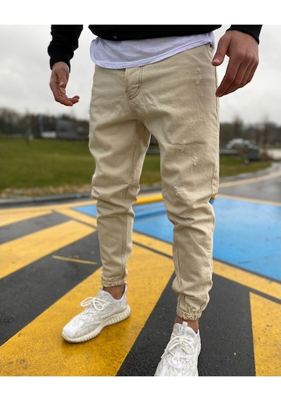 Erkek Paçası Lastikli Likrasız Boyfriend Jogger Kot Pantolon