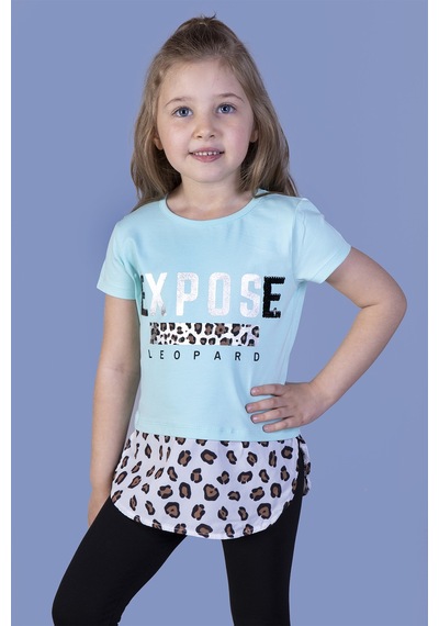 Toontoy Kids Toontoy Kız Çocuk Leopar Desenli Poplin Detaylı Tişört Kırmızı