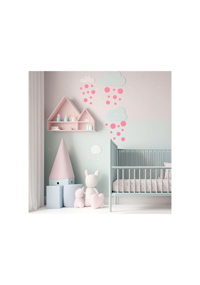 1,5-18cm Arasında Çeşitli Ebatlarda Yuvarlak Puantiye Duvar Sticker Seti - 268 Adet Bebe Pembe
