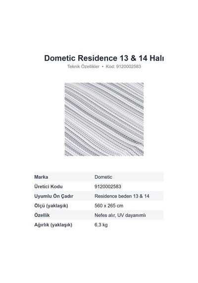 Dometic Continental Carpet Residence 13 & 14 Ön Çadır Halısı 560 X 265 Cm 9120002583