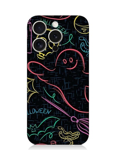 Apple Uyumlu iPhone 15 Pro Max Halloween Grafiti Desenli Silikon Kılıf Silikon
