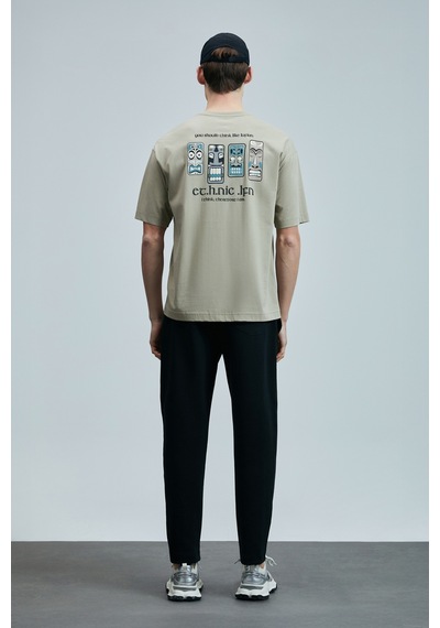 Lufian Mask Modern Grafik T- Shirt Bej Bej 111020248100550 Bej