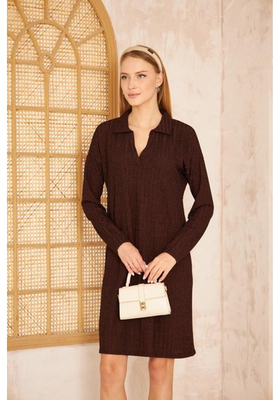 Pasaklı Giyim Kadın Polo Yaka Midi Uzun Kollu Simli Fitilli Spor Triko Elbise Yb2988210 2988176 Bordo
