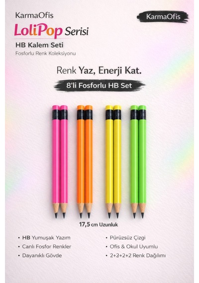 Lolipop Serisi 12 Li Fosforlu Hb Kurşun Kalem 8'li
