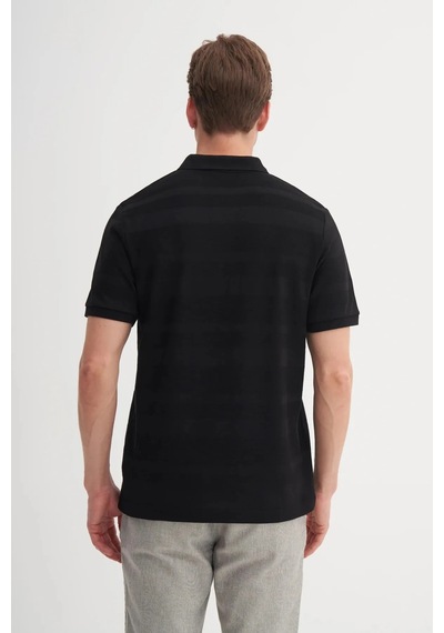 Cazador Polo Yaka Regular Fit Örme Çizgi Dokulu Tişört Siyah