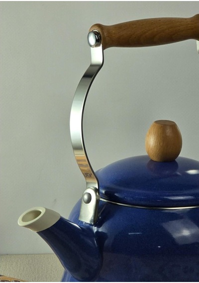 Alev Vintage Ahşap Saplı Emaye Demlik Kettle 2,5lt Mavi