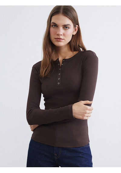 Lcw Everyday Kahverengi Bisiklet Yaka Fitilli Kadın Body