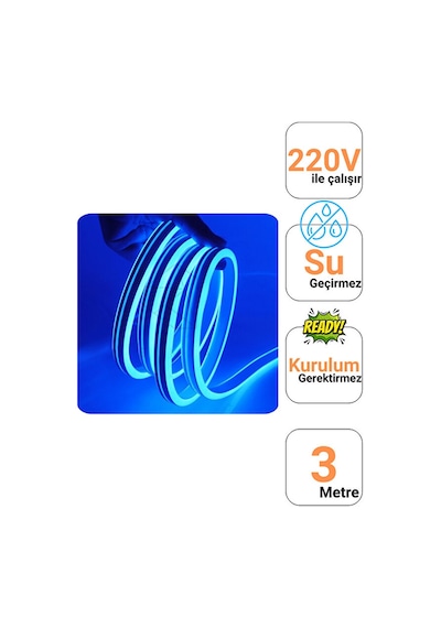 Kcl060 25 Metre Cob Şerit Neon 800 Lümen Led 220v Günışığı Ip65 Dış Mekan Uyumlu Mavi