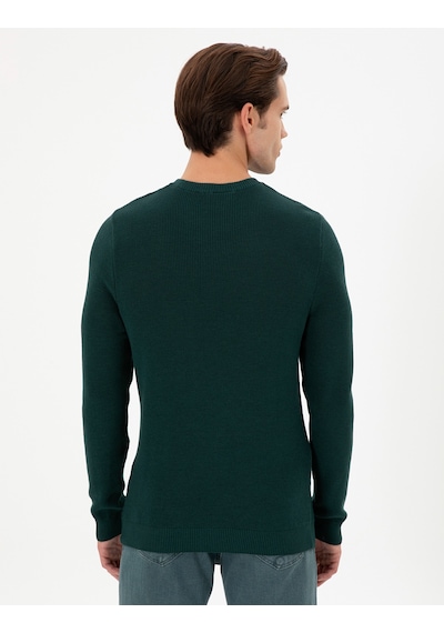 U.S. Polo Assn. Erkek Slim Fit Bisiklet Yaka Koyu Yeşil Basic Kazak 50298282-VR079