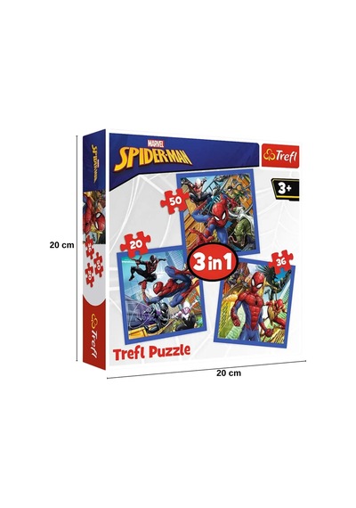 Trefl 3'ü 1 Arada Eğitici Puzzle Seti 20+36+50 Parça Çocuk Zeka Geliştirici Örümcek Adam Yapboz