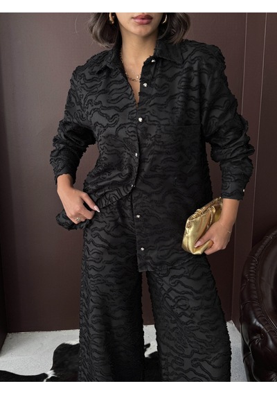 Verymoda Jakarlı Dokuma Gömlek F2019 SİYAH