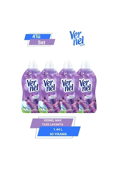 Vernel Max Konsantre Çamaşır Yumuşatıcısı Taze Lavanta  4 x 1440 ML