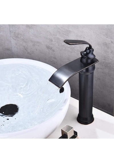 Banyo Çanak Lavabo Bataryası Mat Siyah Renk Şelale Model