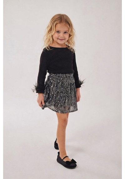 My Kids Wear Kız Çocuk Bayramlık Payet Etekli Takım 12564 Siyah - Beyaz