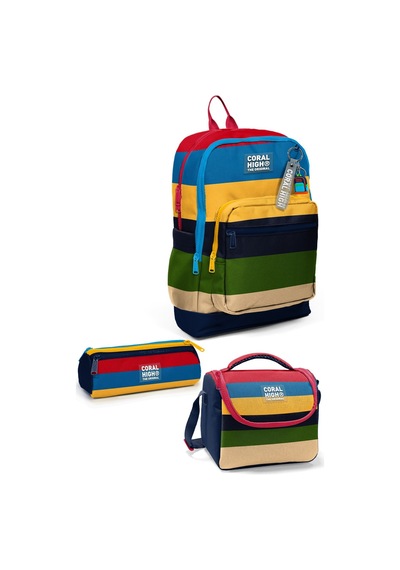 Kids Lacivert Sarı Kırmızı Çizgi Desenli 3 Lü Okul Çanta Seti Set0133212 Tek Renk