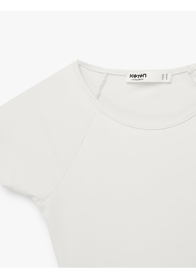 Koton Slim Fit Kısa Kollu Bisiklet Yaka Bağlama Detaylı Crop Spor Tişört Ekru 6sak10068nk