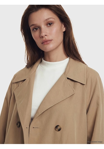 LC Waikiki Lcw Modest Kahverengi Kruvaze Yaka Oversize Kadın Trençkot CAMEL